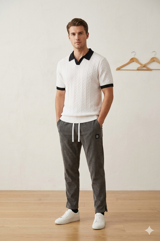 Summer Contrasting Jacquard Men's Polo Comfortable Breathable Knitted Ice Silk British High Quality Short Sleeve Polo Shirt