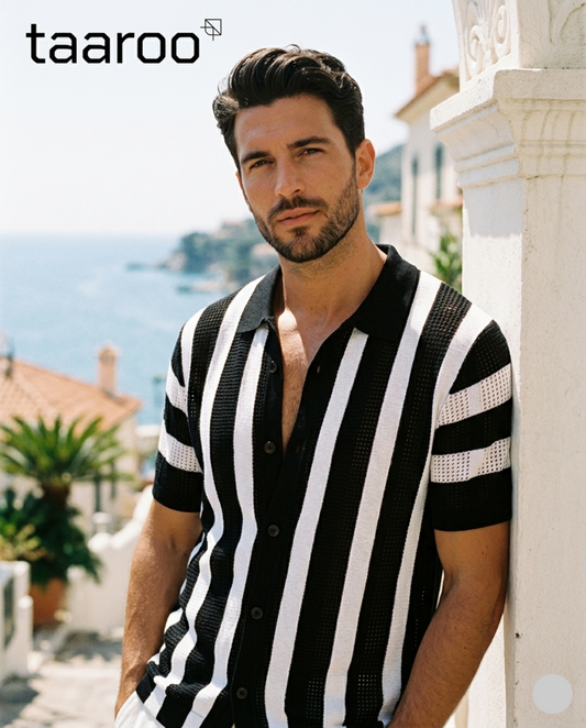 Summer Contrasting Jacquard Men's Polo Comfortable Breathable Knitted Ice Silk British High Quality Short Sleeve Polo Shirt