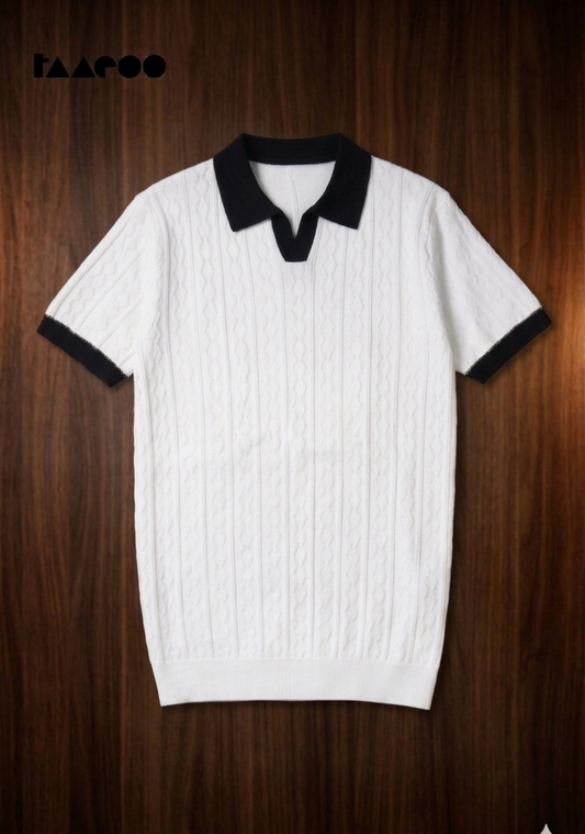 Summer Contrasting Jacquard Men's Polo Comfortable Breathable Knitted Ice Silk British High Quality Short Sleeve Polo Shirt