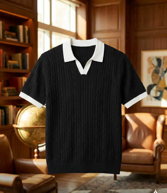 Summer Contrasting Jacquard Men's Polo Comfortable Breathable Knitted Ice Silk British High Quality Short Sleeve Polo Shirt