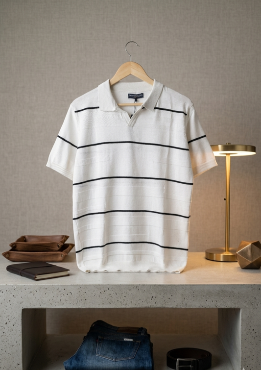 Summer Contrasting Jacquard Men's Polo Comfortable Breathable Knitted Ice Silk British High Quality Short Sleeve Polo Shirt