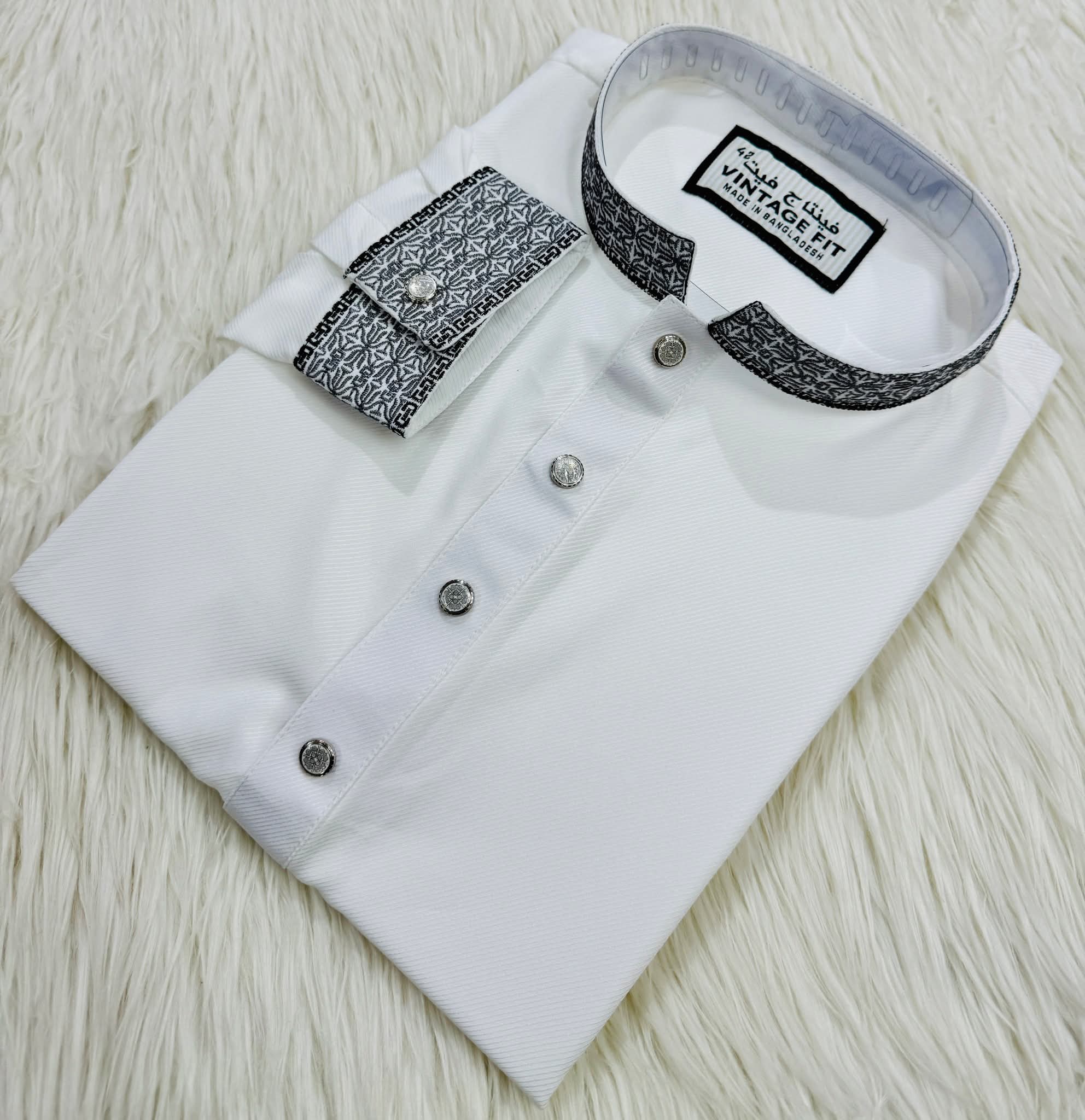 Taaroo Embroidery china Cotton Panjabi for Men -Pure White- TPJ-02