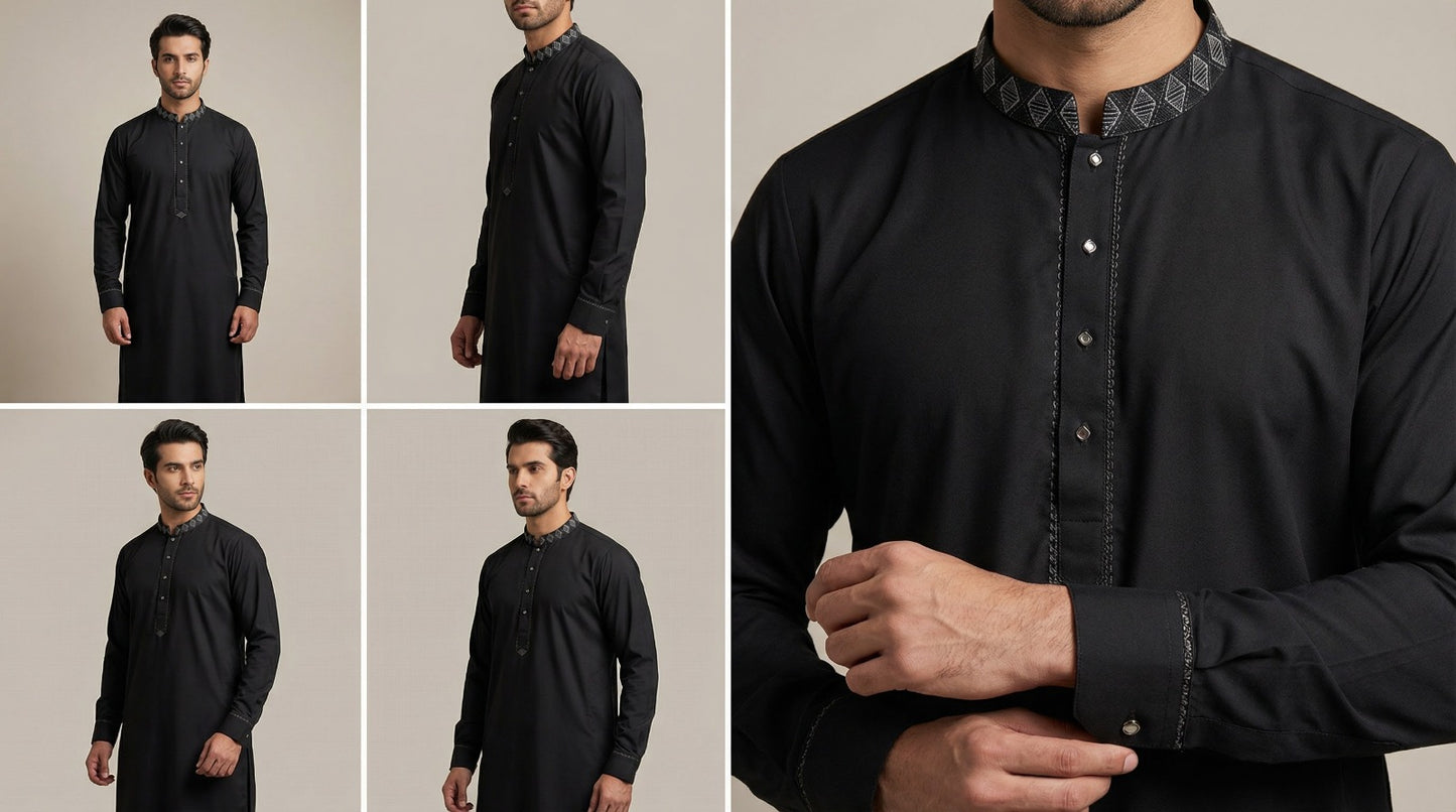 Taaroo Panjabi for Men - Black Karchupi TPJ-07