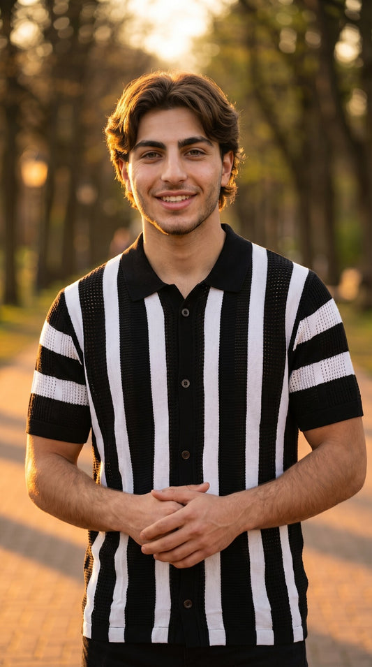 Summer Contrasting Jacquard Men's Polo Comfortable Breathable Knitted Ice Silk British High Quality Short Sleeve Polo Shirt