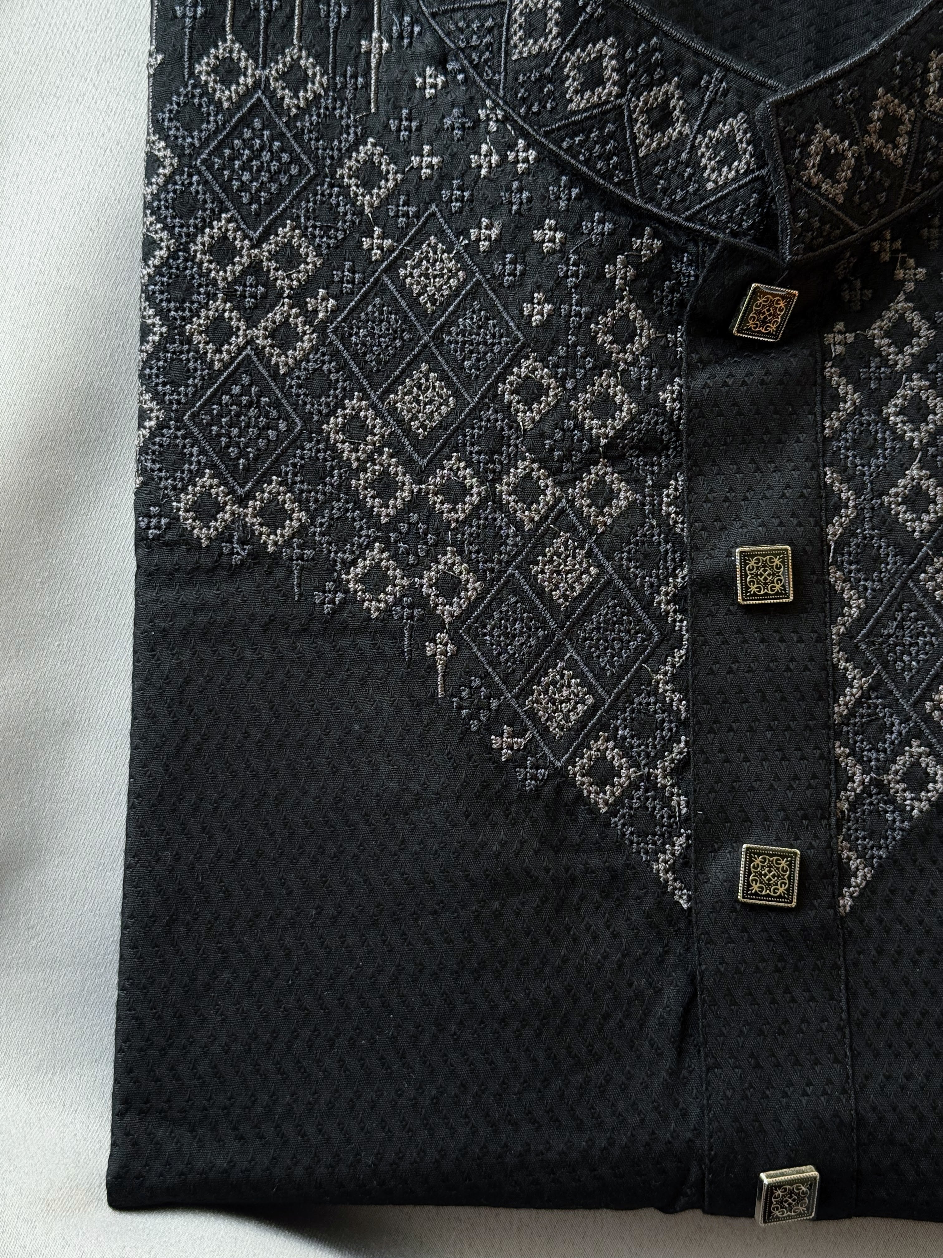 Taaroo Embroidery Cotton Karchupi Panjabi for Men - Black - TPJ-11