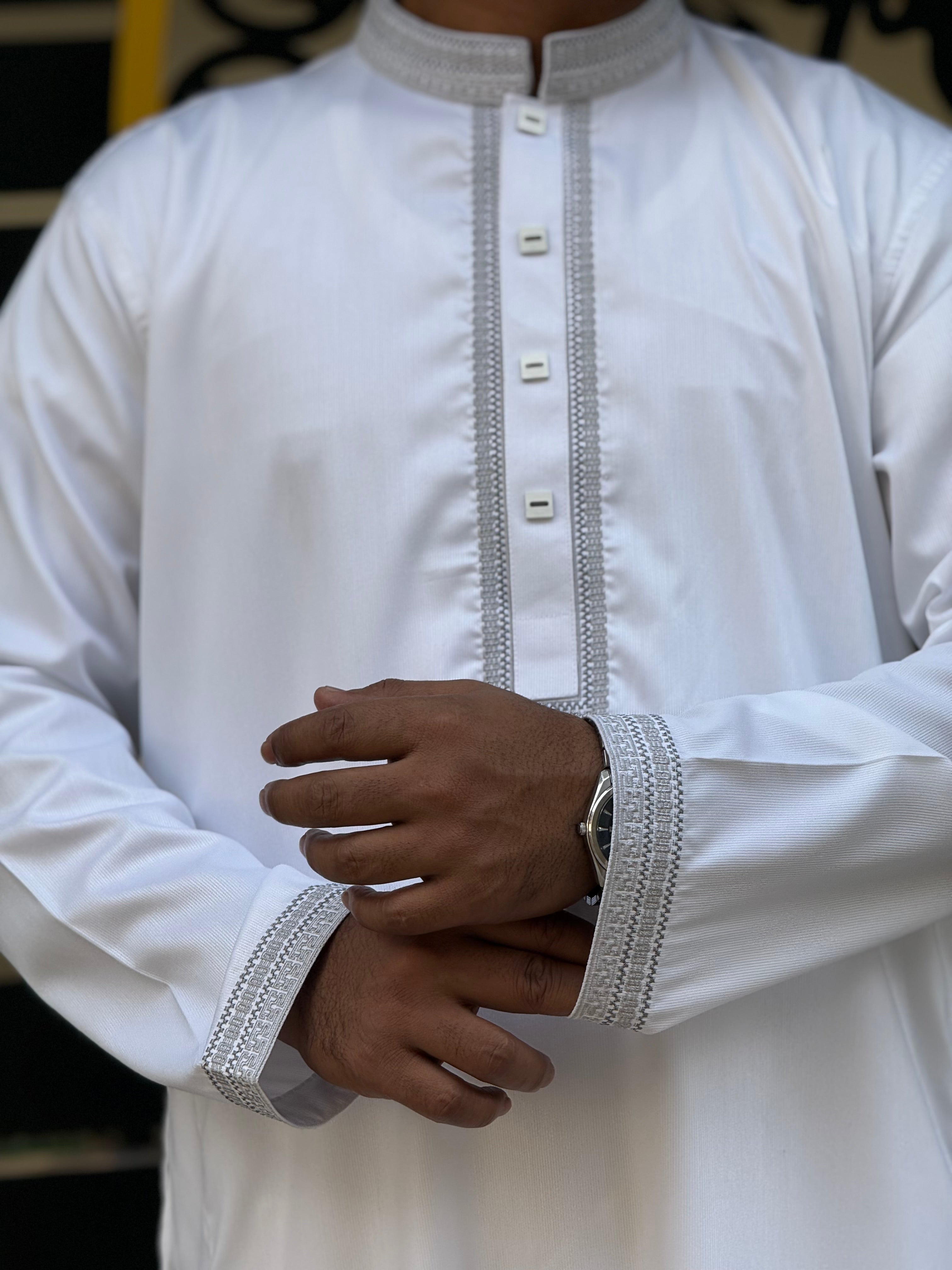 Taaroo Embroidery china Cotton Panjabi for Men - White  - TPJ-09