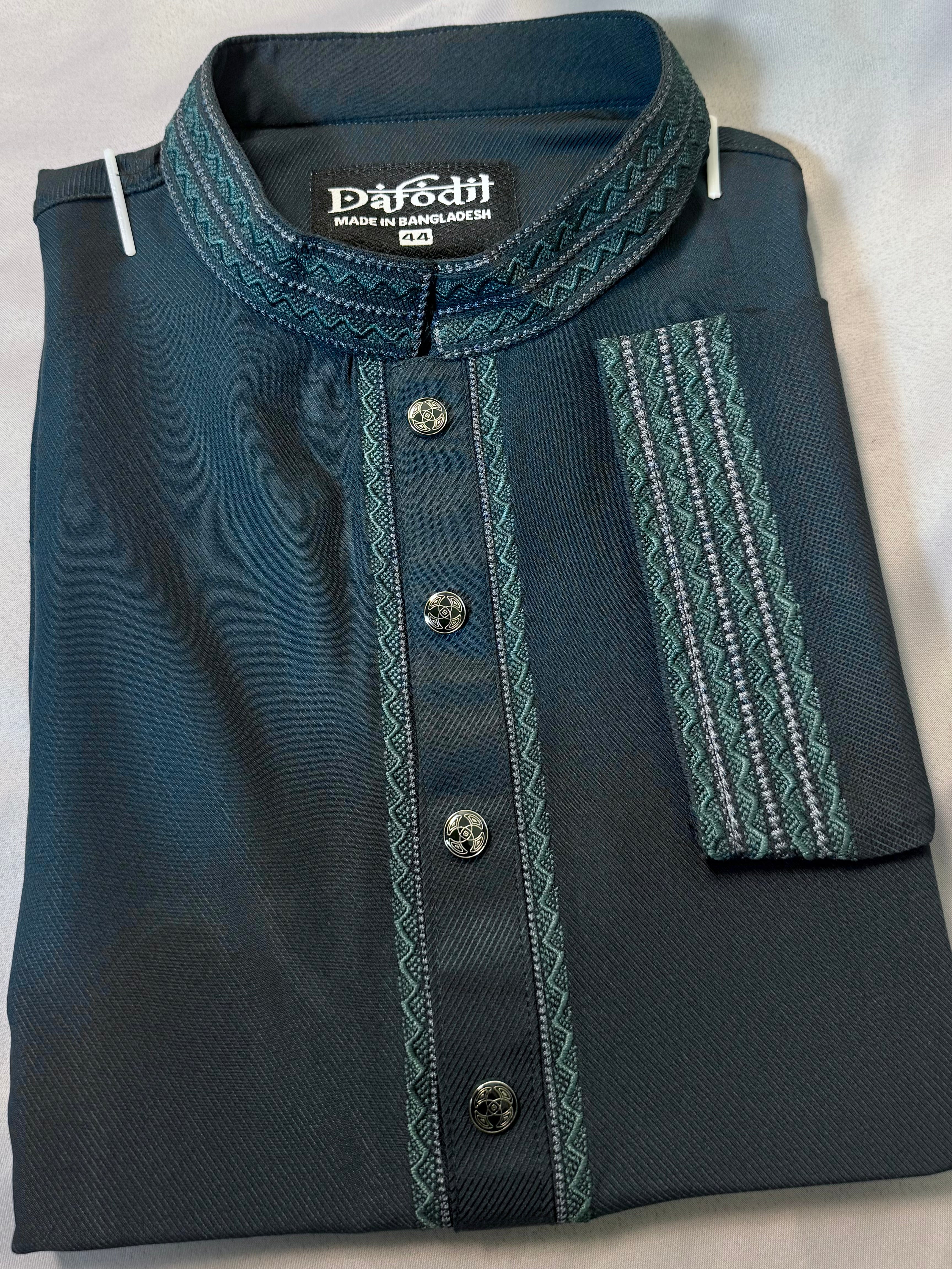 Taaroo Embroidery Cotton Panjabi for Men - Deep Teal Blue - TPJ-01
