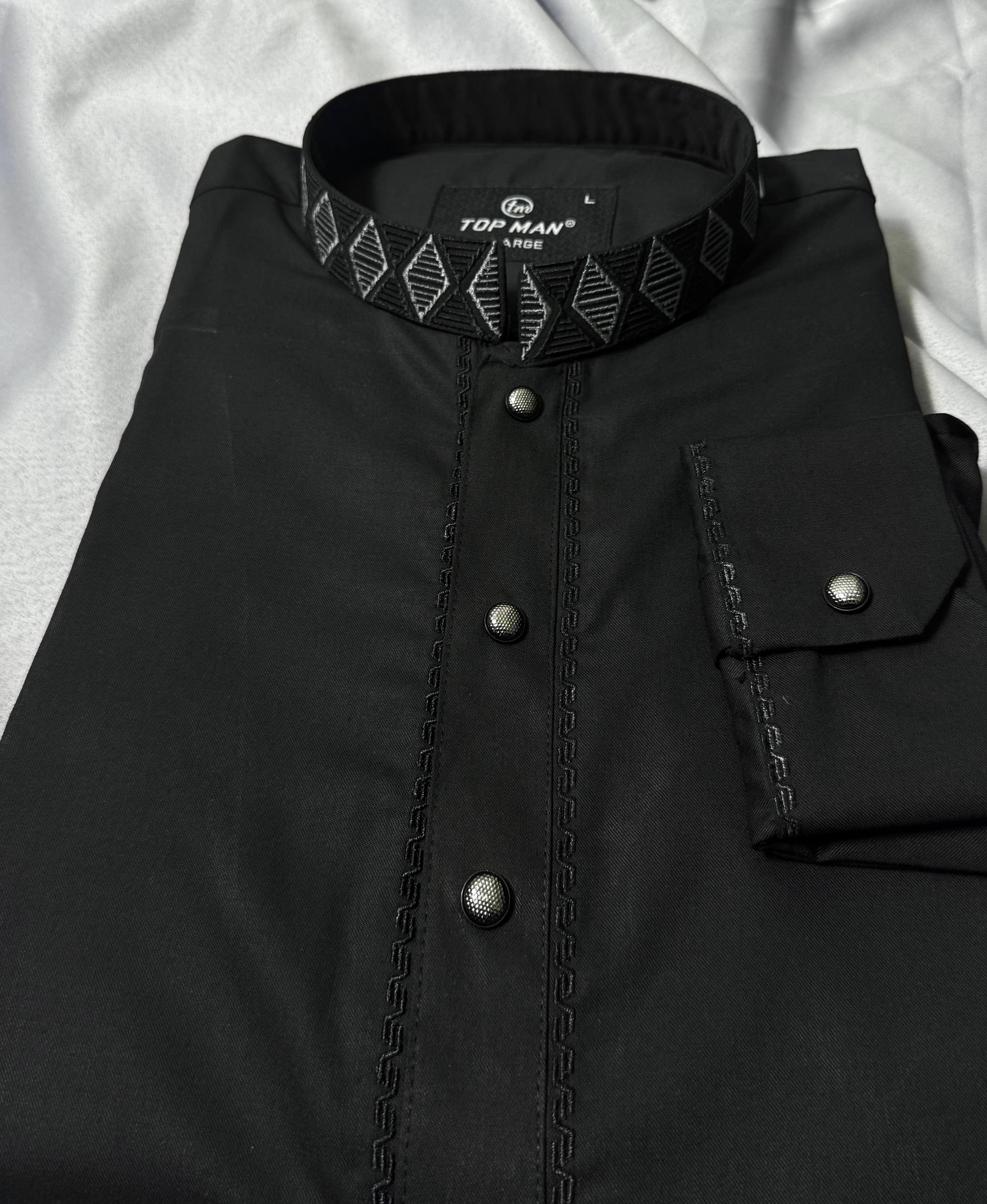 Taaroo Embroidery china Cotton Panjabi for Men - Black Karchupi TPJ-07