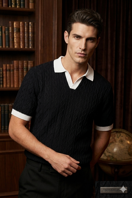 Summer Contrasting Jacquard Men's Polo Comfortable Breathable Knitted Ice Silk British High Quality Short Sleeve Polo Shirt