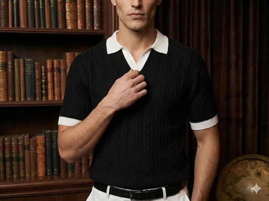 Summer Contrasting Jacquard Men's Polo Comfortable Breathable Knitted Ice Silk British High Quality Short Sleeve Polo Shirt