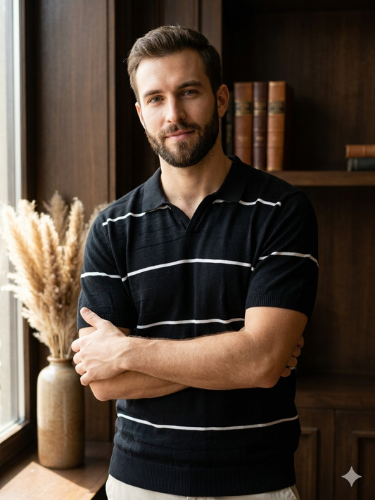 Summer Contrasting Jacquard Men's Polo Comfortable Breathable Knitted Ice Silk British High Quality Short Sleeve Polo Shirt