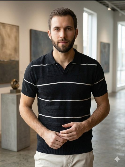 Summer Contrasting Jacquard Men's Polo Comfortable Breathable Knitted Ice Silk British High Quality Short Sleeve Polo Shirt